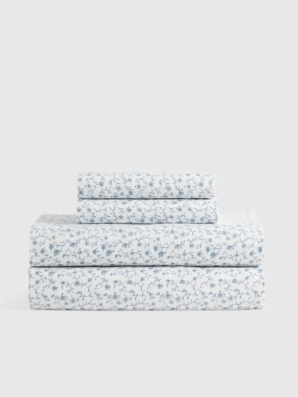 Quince Organic Crisp Percale Floral Sheet Set Queen Blue Florette